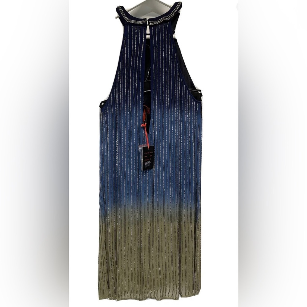 Anthropologie RAGA Beaded Blue Green Ombre Shift Dress Halter Neck NEW XS